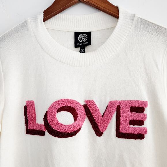 Bobeau Cream Pink & Burgundy Love Embroidered Pullover Sweatshirt Size Small - Picture 4 of 5